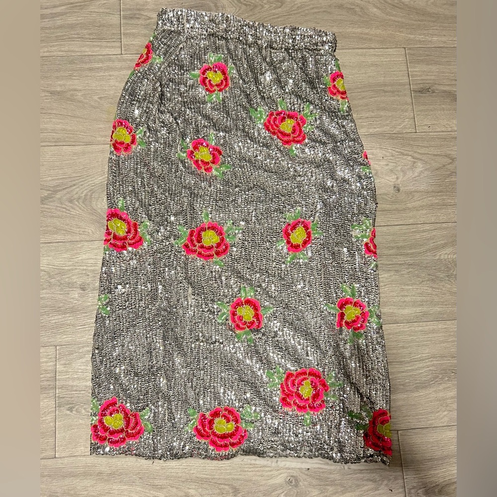 ASOS Edition Midi Skirt in Floral sequin-Silver - Picture 4 of 5